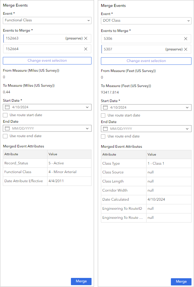 Merge Events widget Merge Events widget